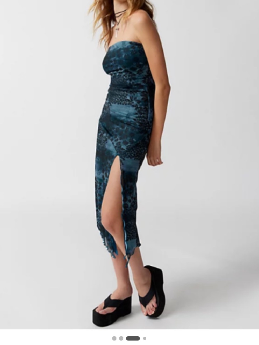 Urban Outfitters Samara Mesh Strapless Midi Dress In Blue